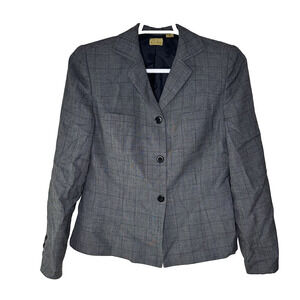 Caslon Blazer Womens Size 10 Gray Plaid‎ Wool Blend Three Button Career Jacket